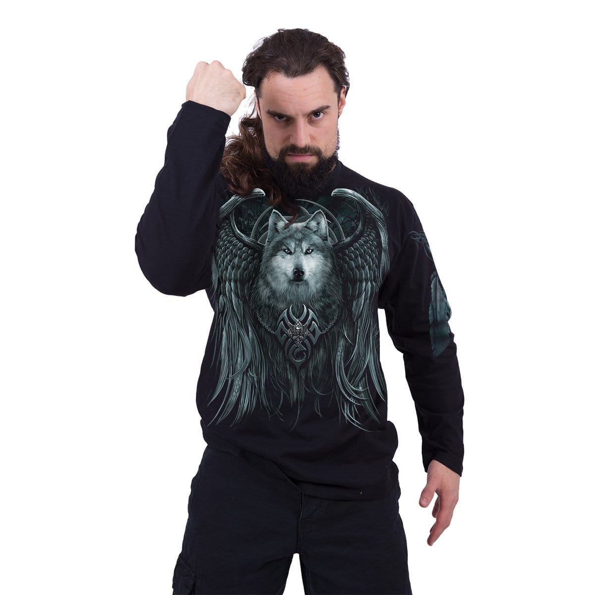 WOLF SPIRIT - Longsleeve T-Shirt Black - Spiral USA