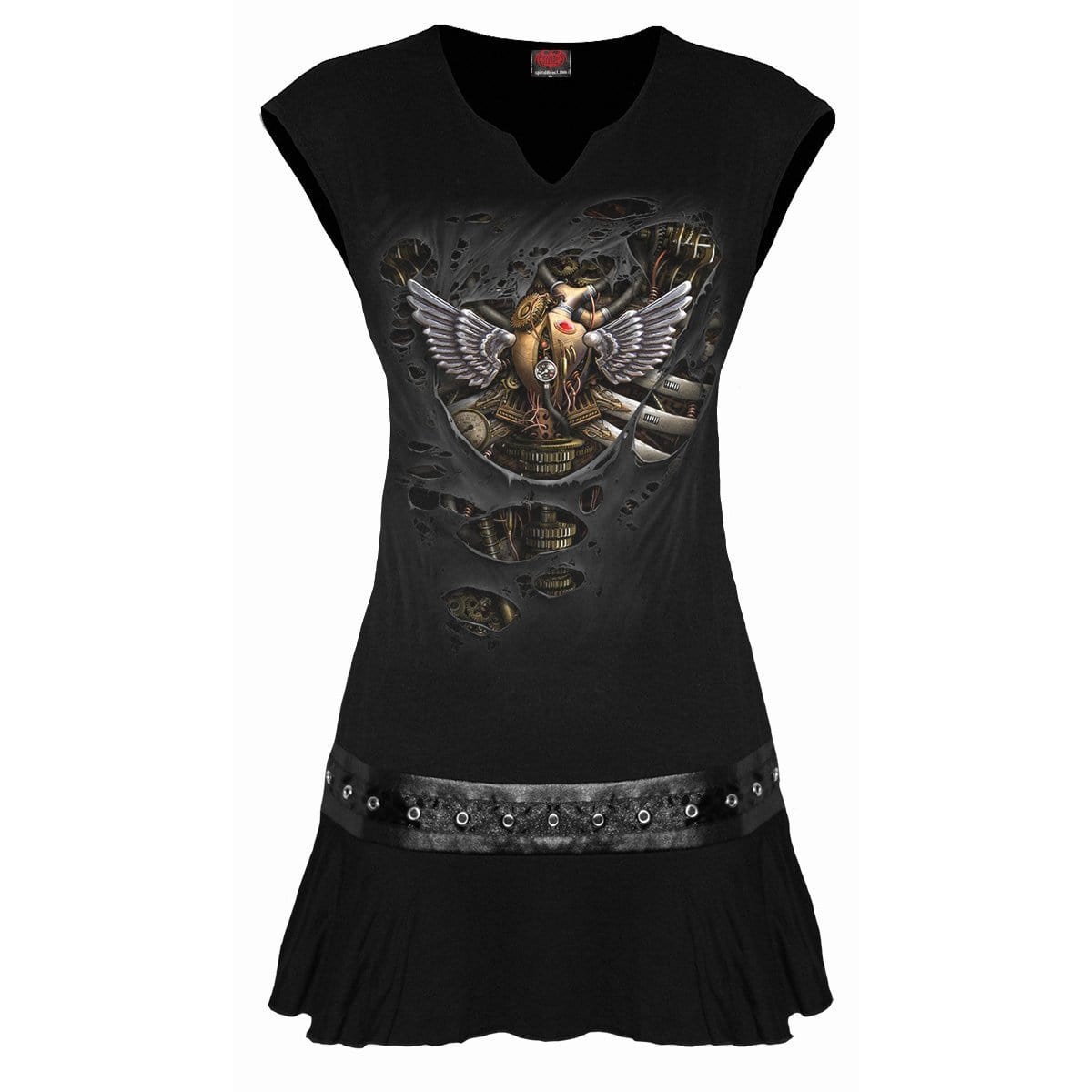 STEAM PUNK RIPPED - Stud Waist Mini Dress Black - Spiral USA