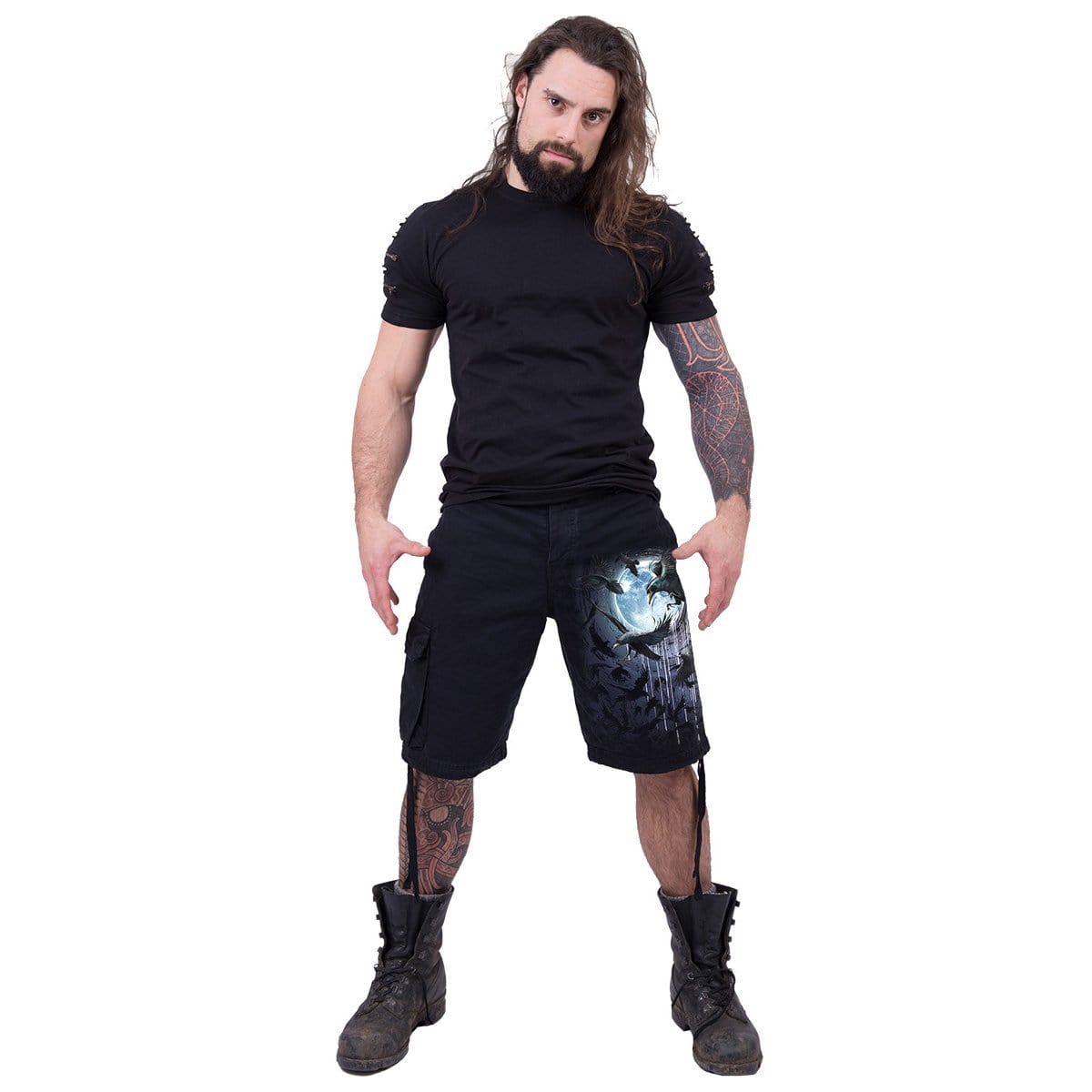 CROW MOON - Vintage Cargo Shorts Black - Spiral USA