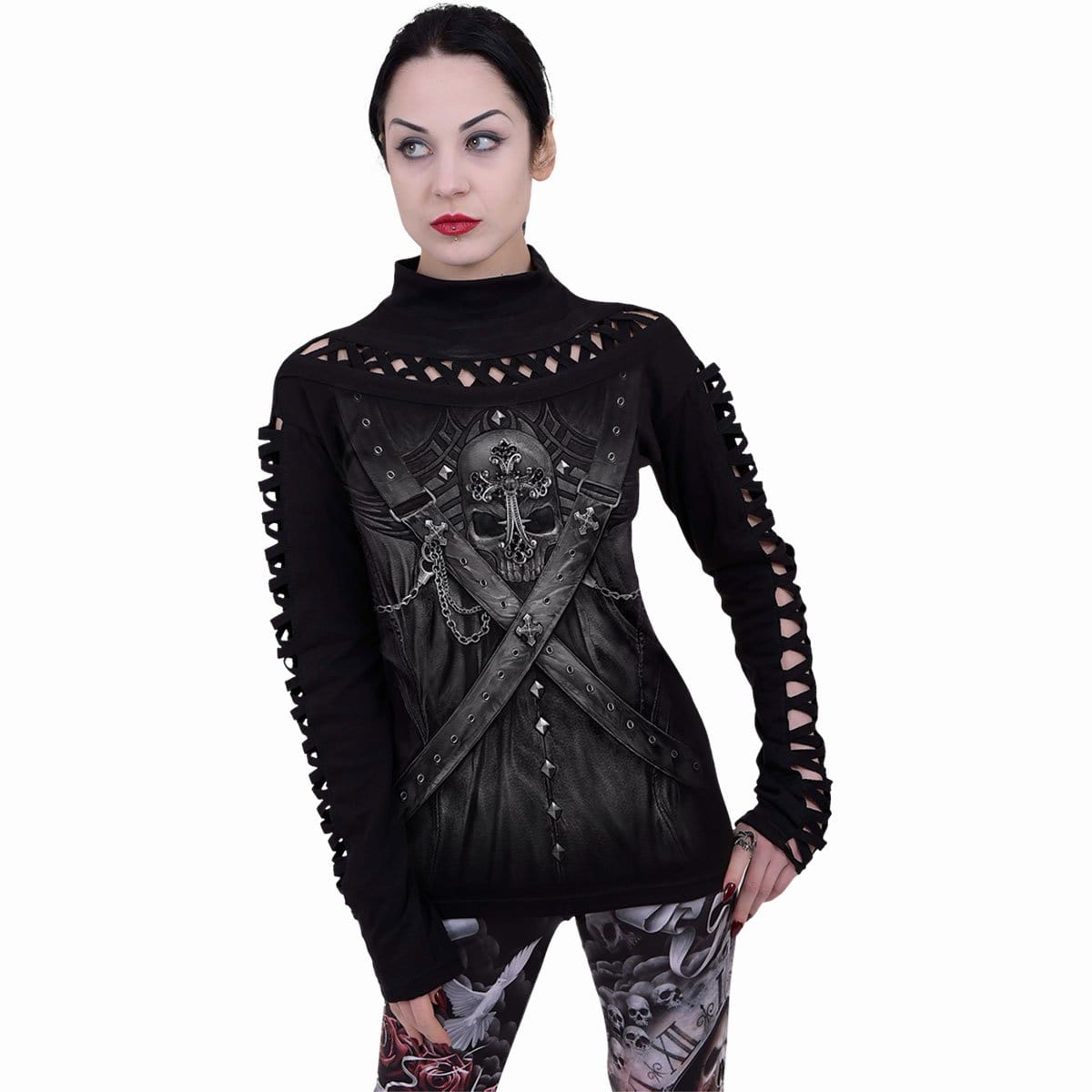 STRAPPED - Watefall Slits Longsleeve Top - Spiral USA