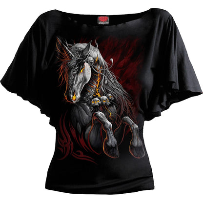 INFERNAL UNICORN - Boat Neck Bat Sleeve Top Black - Spiral USA