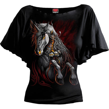 INFERNAL UNICORN - Boat Neck Bat Sleeve Top Black - Spiral USA