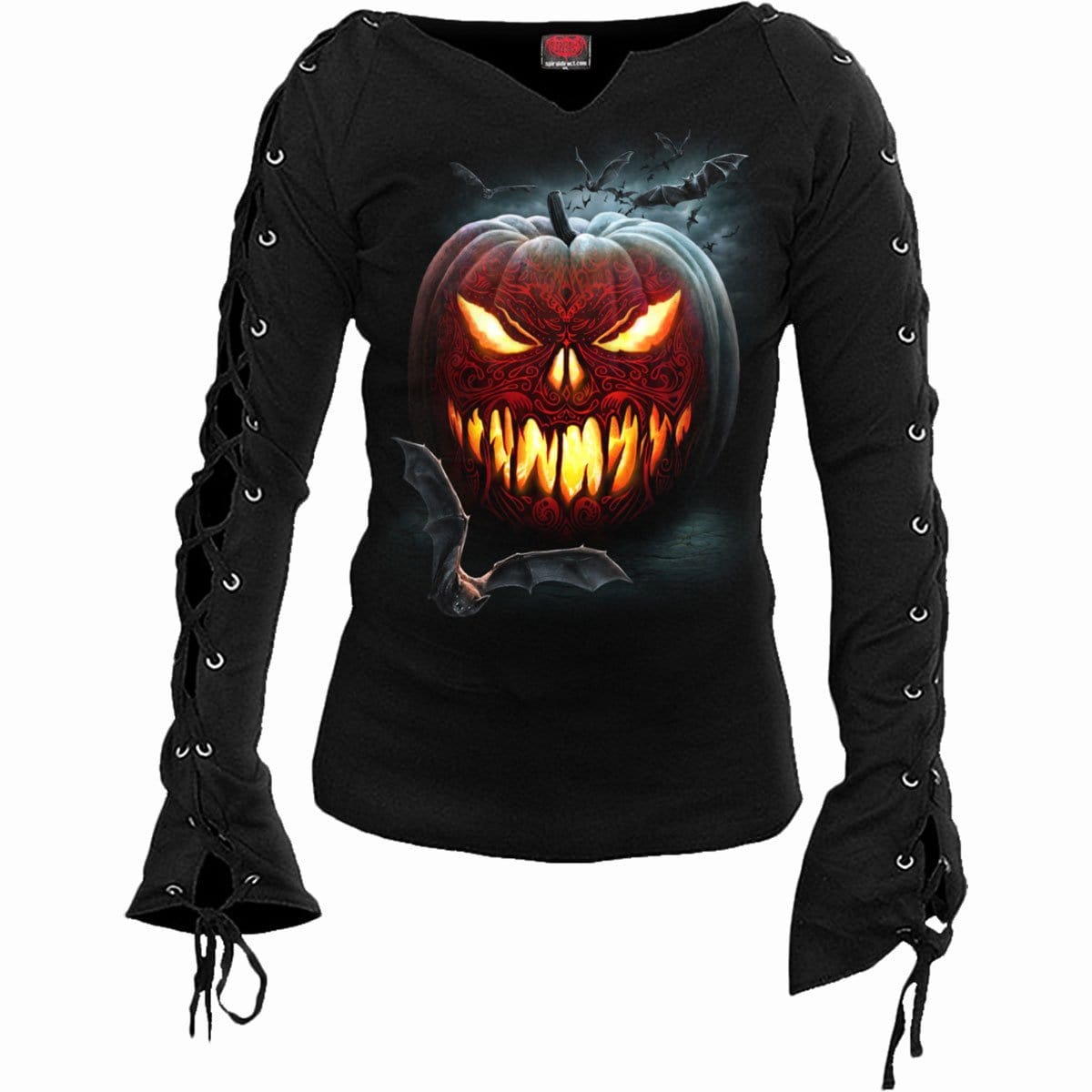 CARVING DEATH - Laceup Sleeve Top Black - Spiral USA