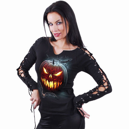 CARVING DEATH - Laceup Sleeve Top Black - Spiral USA