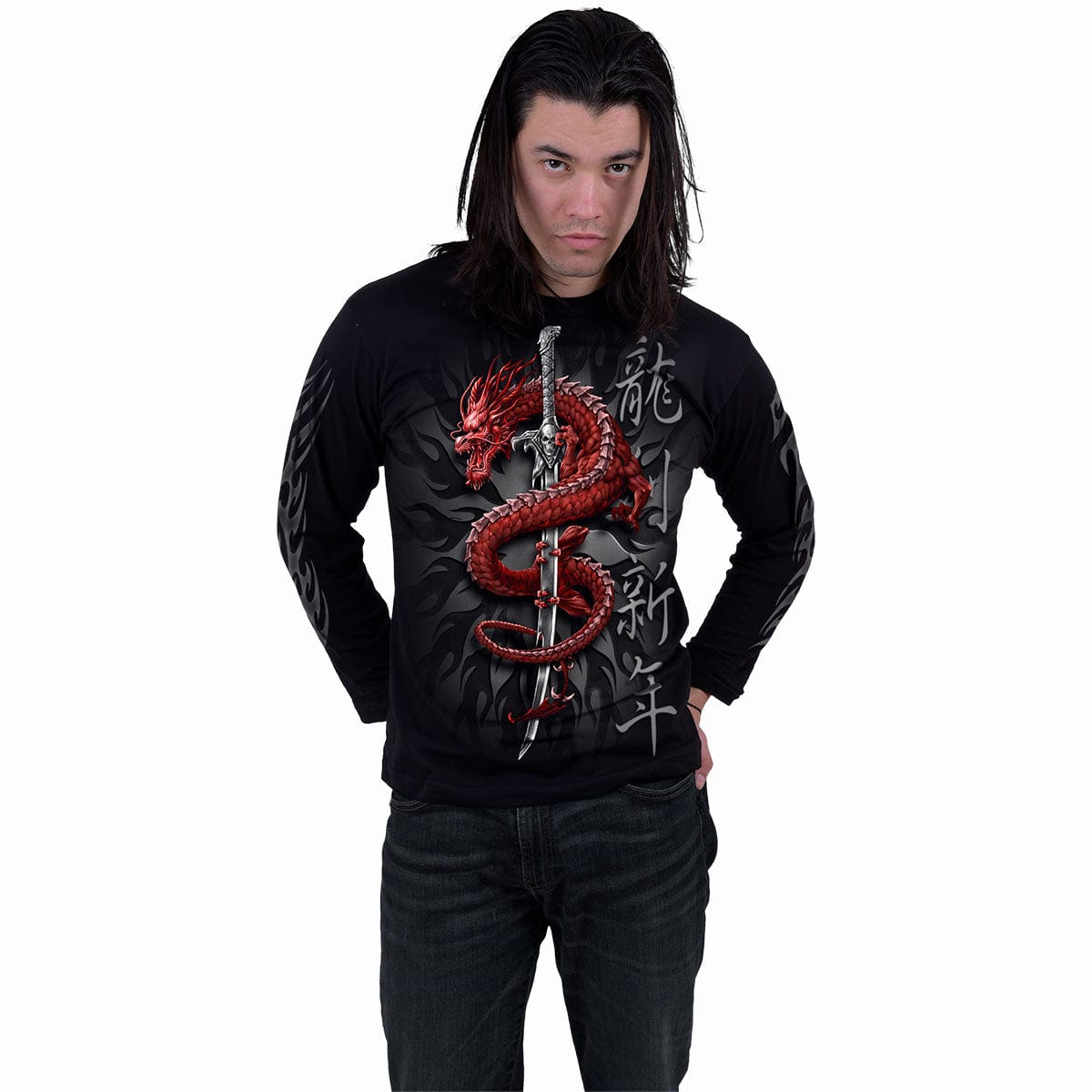 ORIENTAL DRAGON  - Longsleeve T-Shirt Black - Spiral USA