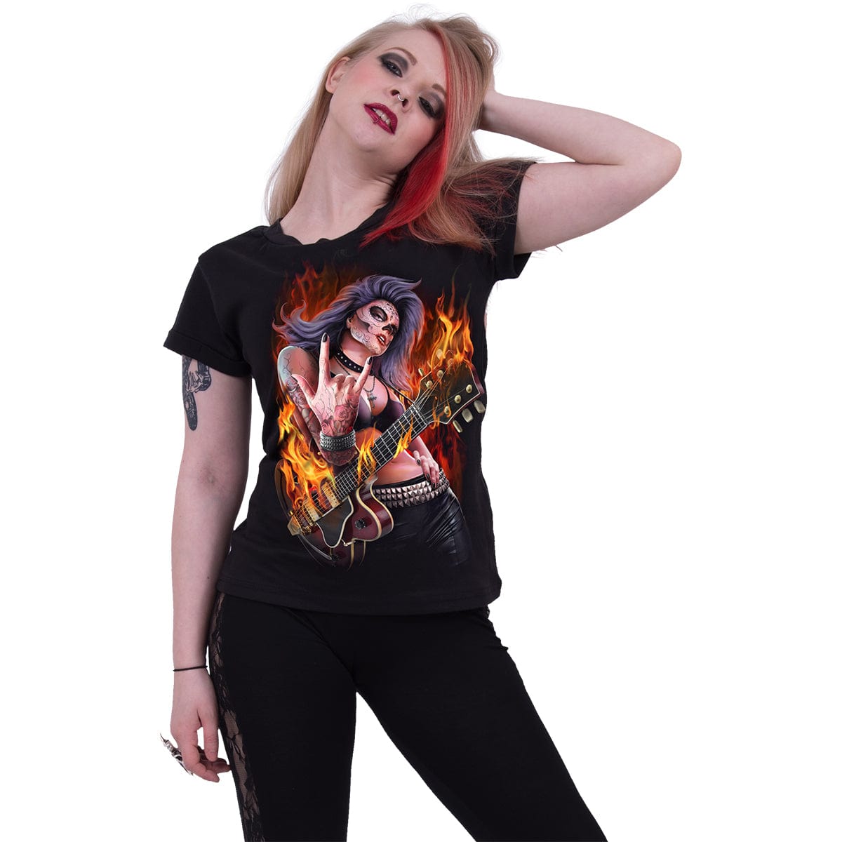 ROCKING THE DEAD - Boatneck Cap Sleeve Top Black - Spiral USA