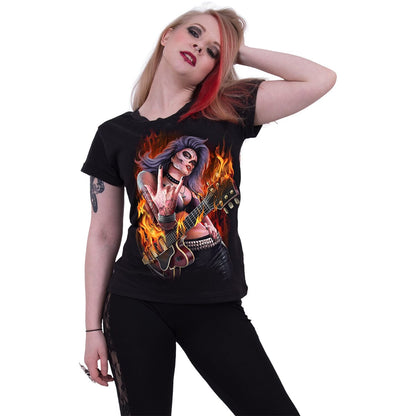 ROCKING THE DEAD - Boatneck Cap Sleeve Top Black - Spiral USA