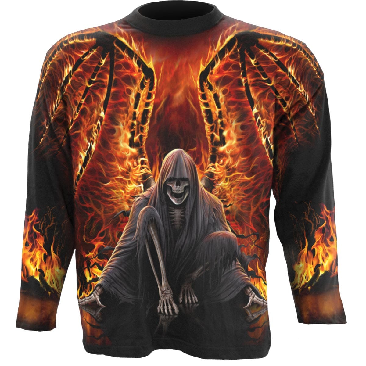 FLAMING DEATH - Allover Longsleeve T-Shirt Black - Spiral USA