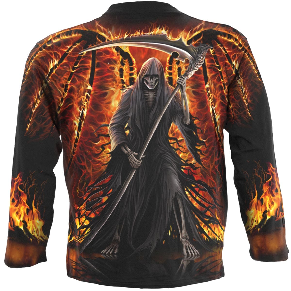 FLAMING DEATH - Allover Longsleeve T-Shirt Black - Spiral USA