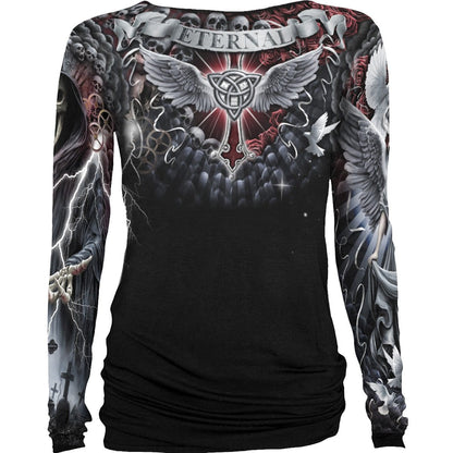 LIFE AND DEATH CROSS - Allover Baggy Top  Black - Spiral USA