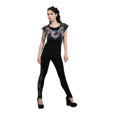 LIFE AND DEATH CROSS - Allover Cap Sleeve Top Black