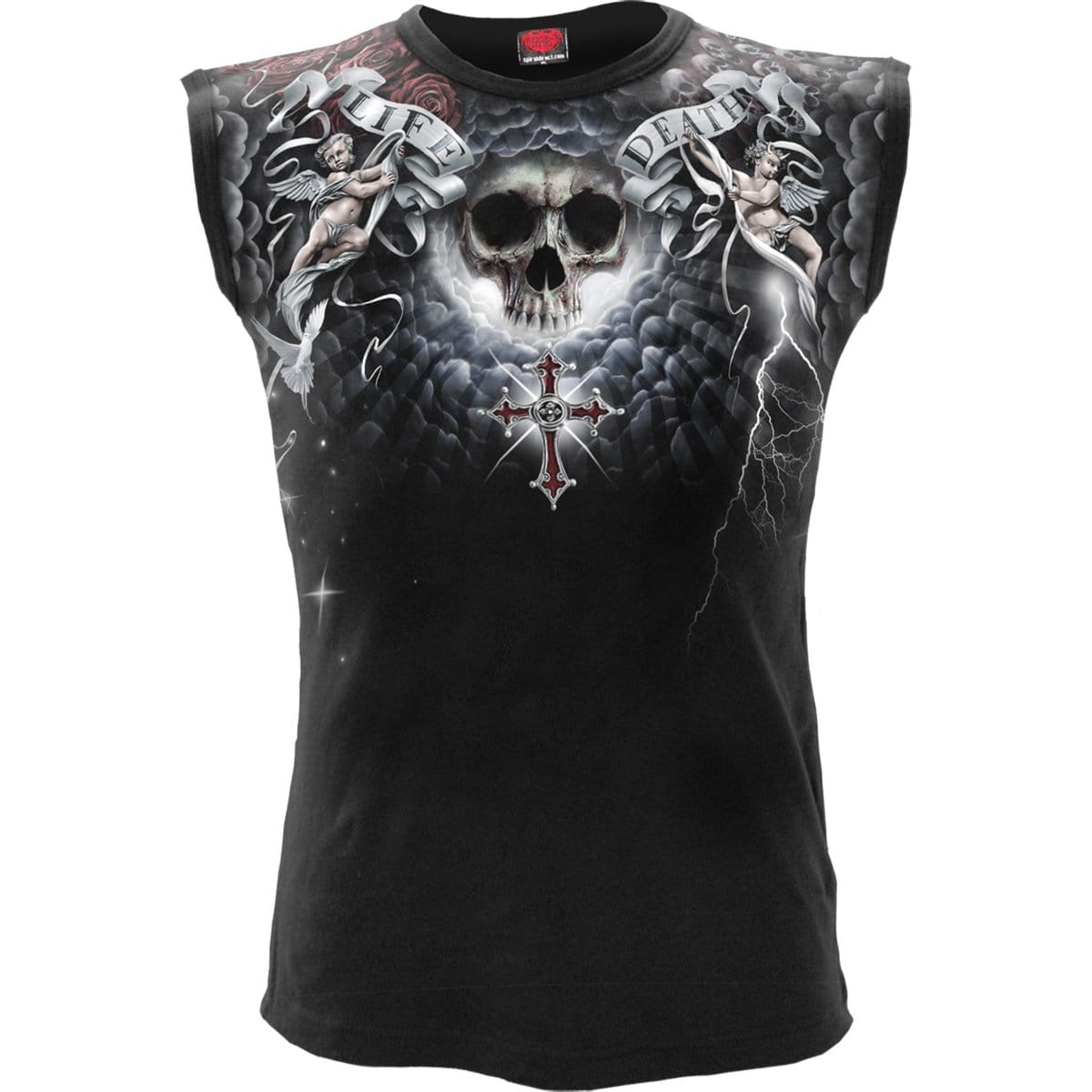LIFE AND DEATH CROSS - Allover Sleeveless T-Shirt Black - Spiral USA