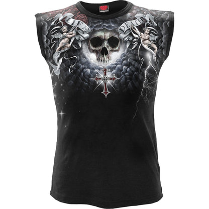 LIFE AND DEATH CROSS - Allover Sleeveless T-Shirt Black - Spiral USA
