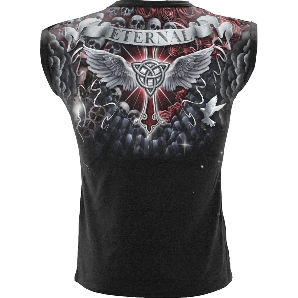 LIFE AND DEATH CROSS - Allover Sleeveless T-Shirt Black - Spiral USA