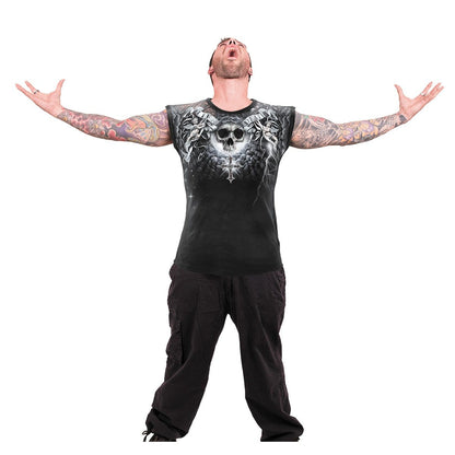LIFE AND DEATH CROSS - Allover Sleeveless T-Shirt Black - Spiral USA